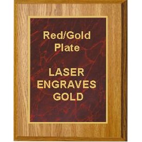 Oak Plaque 8" x 10" - Marbleized Red/Gold 6" x 8" Plate