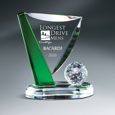Crystal Golf Ball and Green Accented Pin on Clear Base (Large)
