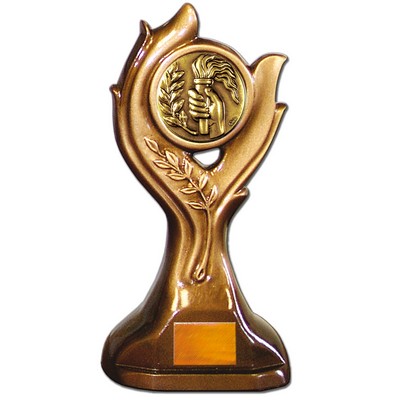 Stock Victory 9" Trophy with 2" Torch & Hand Coin and Engraving Plate