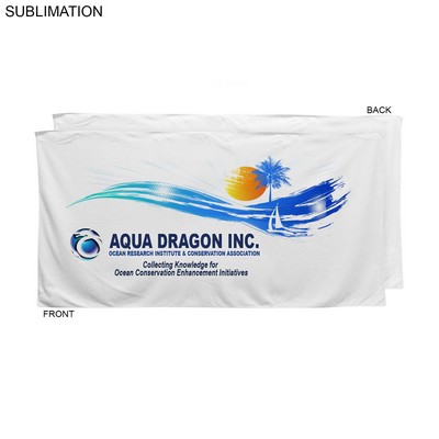 Plush and Soft Velour Terry Cotton Blend White Beach Towel, Sublimated Full Color Logo (30"x60")