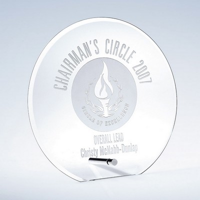 Beveled Circle Jade Glass Award with Aluminum Pole, Small (8")