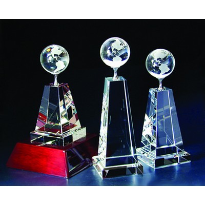 Globe Tower Optical Crystal Award/Trophy 11"H - Variant D