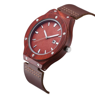 Red Sandalwood & Leather Watch