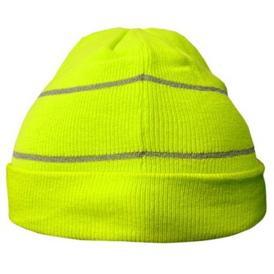 Reflective Apparel™ Hi-Vis Knit Cuffed Safety Beanie-Reflective Coverage/Lime Green