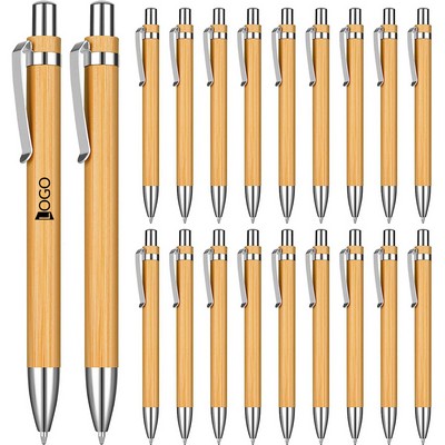 Eco-Friendly Retractable Bamboo Ballpoint Pen with Chrome Trim