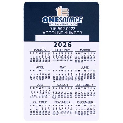 Full Color PVC Plastic Wallet Calendar Card