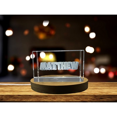 Matthew 3D Engraved Crystal Trophy Award w/LED Base
