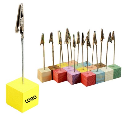 Wood Cube Base Memo Clip Holder
