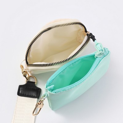12" Nylon Wristlet Keychain Zipper Wallet Dual Pouch