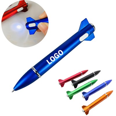 Rocket Ship Shaped Ballpoint Pen With Led Light