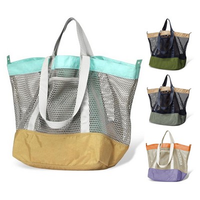 Mesh Beach Bag With Zipper Large Capacity Travel Organizer