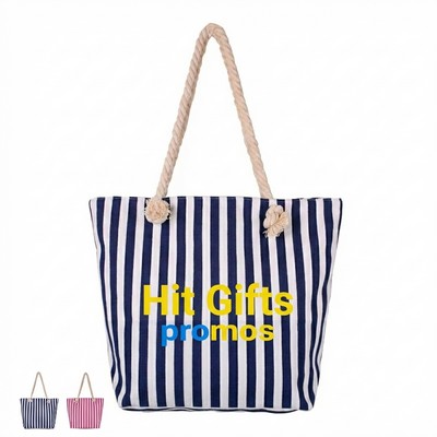 Canvas Stripe Shoulder Bag with Rope Handle