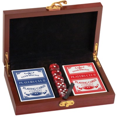 Elegant Rosewood Finish Card and Dice Gaming Set