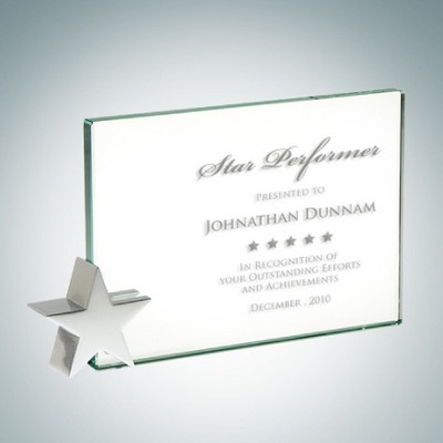 5" Achievement Jade Glass Award Plaque w/ Chrome Star