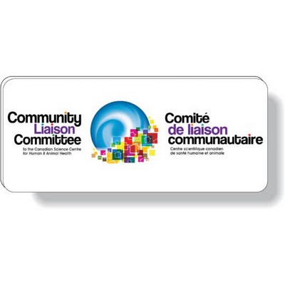 .060 White Plastic Badge with Safety Pin / rectangle (1.5" x 3.5") 4CP