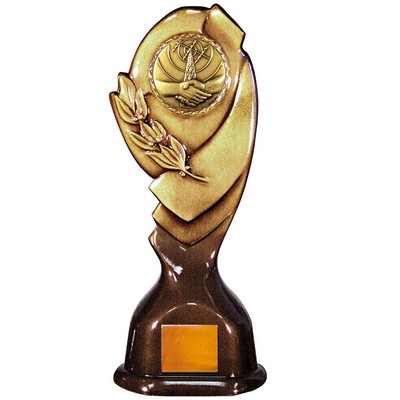 Stock Classic 12" Trophy with a 2" Handshake Coin with Engraving Plate