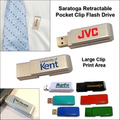 Saratoga Retractable Pocket Clip Flash Drive - 128MB Memory