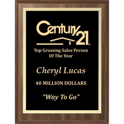 Economy Walnut Finish Plaque with Black Plate, 9"x12"