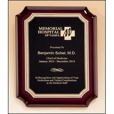 High Gloss Rosewood Stained Plaque w/Gold Florentine Border Plate (9"x 12")