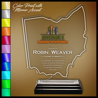 6" Ohio Clear Acrylic Award with Color Print and Mirror Accent