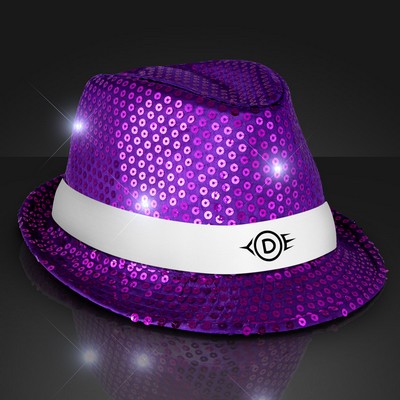 Sequin Purple Fedora Hats with White Bands - PRINTED