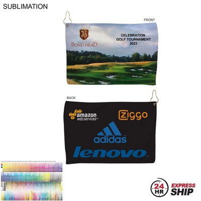 24 Hr Express Ship -Microfiber Suede Shammy Golf Towel, Nofold Grommet and Hook, Sublimated, 12"x18"