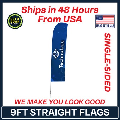 9' Single Sided Premium Straight Flag with Spike Base & Carry Bag - Made in the USA