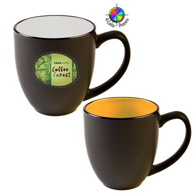 14 Oz. Vitrified Two-Tone Hilo Matte Black out / Yellow in Bistro Mug - Dishwasher Safe - Full Color