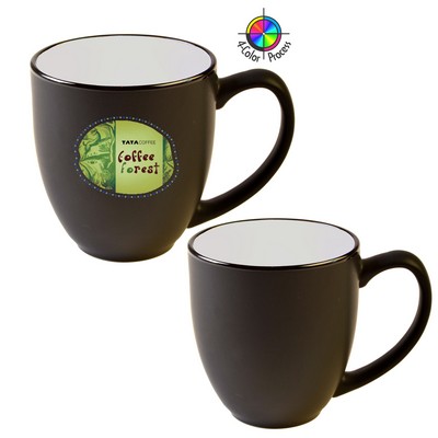 14 Oz. Vitrified Two-Tone Hilo Matte Black out / White in Bistro Mug - Dishwasher Safe - Full Color