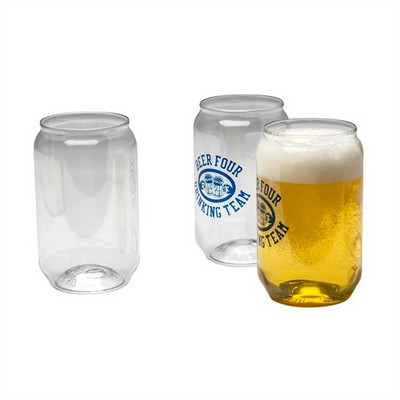 16oz Clear Tin Can Shape Plastic Beer or Beverage Cup With Smooth Rounded Rim