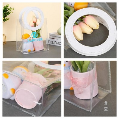PVC Transparent Reusable Tote Bag Gift Wrap Bag W/ Handle 7x8x4"