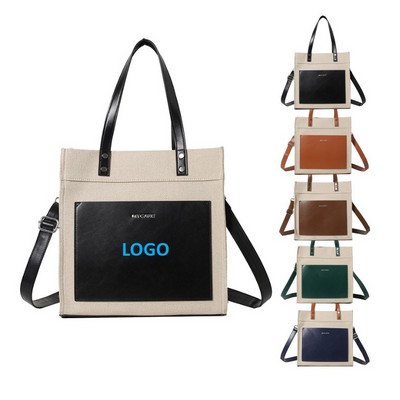 Canvas stitched PU Shoulder Bag