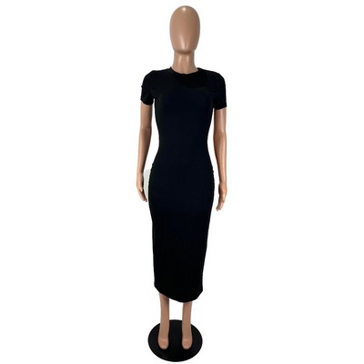 Long T Shirt Dress O Neck Short Sleeves Summer Slim Fit Women Dress