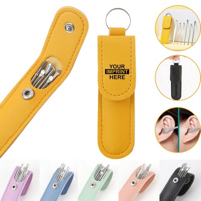 Stainless Steel Ear Pick 6-Piece Set With PU Pouch