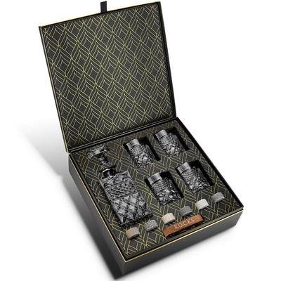 Whiskey Decanter With Crystal Lead-Free Cocktail Glasses & Chilling Stones Gift Set