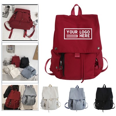 College-Style Drawstring Flap Backpack
