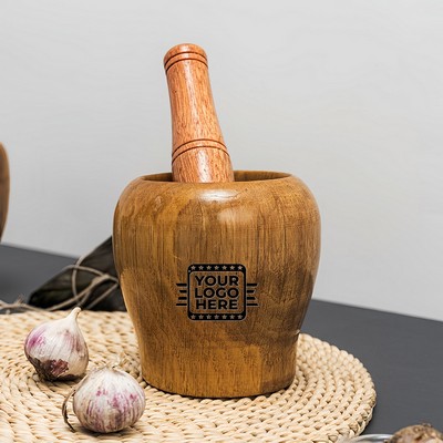 Natural Wooden Mortar Pestle Manual Spice Grinders
