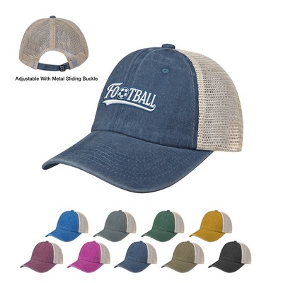 6 Panel Washed Cotton Soft Trucker Hat W/ Mesh Back