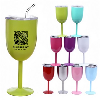 10 oz Stainless Steel Wine Goblet with Lid