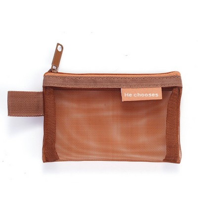 Square Nylon Mesh Mini Storage Bag Transparent Mesh Coin Purse with Secure Zipper Portable Small