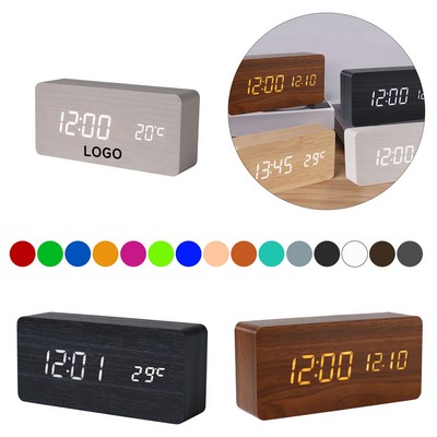 Digital Wooden Alarm Clock w/Wireless Charging