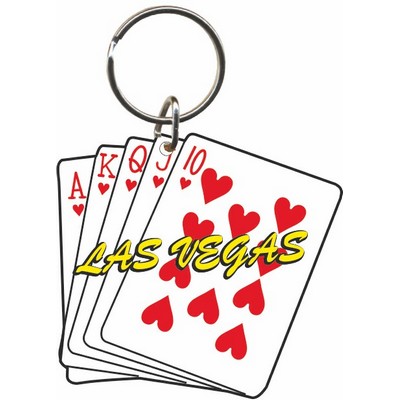 Hearts Royal Flush Key Chain w/Clear Mirrored Back (2 Square Inch)