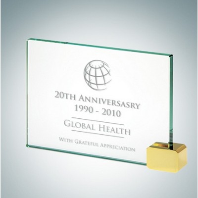 4" Achievement Jade Glass Award Plaque w/ Brass Rectangle