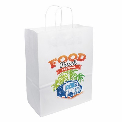 Full Color 1-Sided White Handled Shopper Bag (10" x 13" x 5")