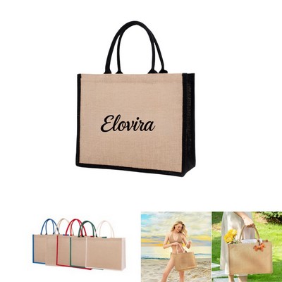 Large Jute Tote Bag with Handles