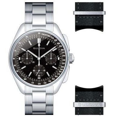 Bulova Watches Men's Archive Lunar Pilot Stainless Steel Bracelet Watch Black Dial