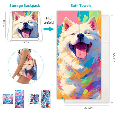 2-in-1 Beach Towel Drawstring Bags (27.5" W×55'' H)- Sublimation