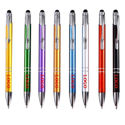 Metal Click Action Double Ring Stylus Ballpoint Pen