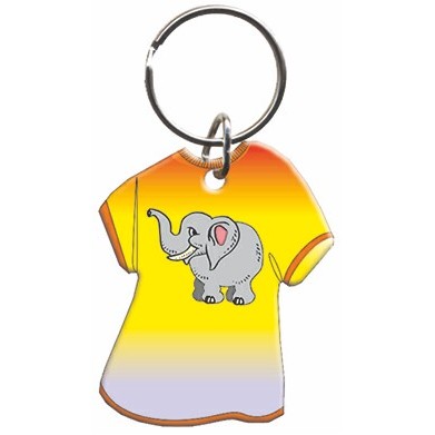 Elephant T-Shirt Key Chain w/Clear Mirrored Back (4 Square Inch)