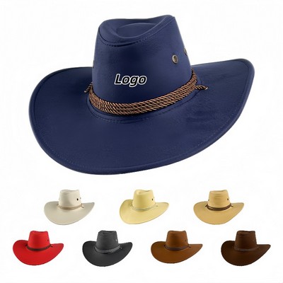 Retro Ethnic Suede Western Cowboy Hats Windproof Felt Jazz Hats for Men and Women
